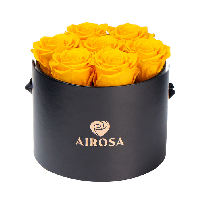 Flores Amarillas Box Negro 7 Rosas Eternas