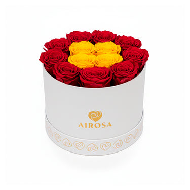Flores amarillas box 15 rosas rojas Airosa
