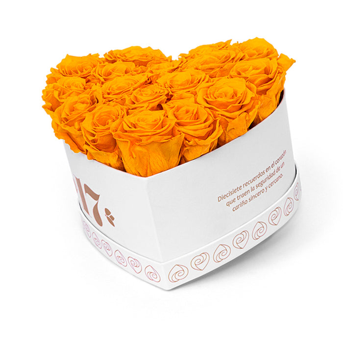 Flores Amarillas Corazón Blanco 17 Rosas Eternas