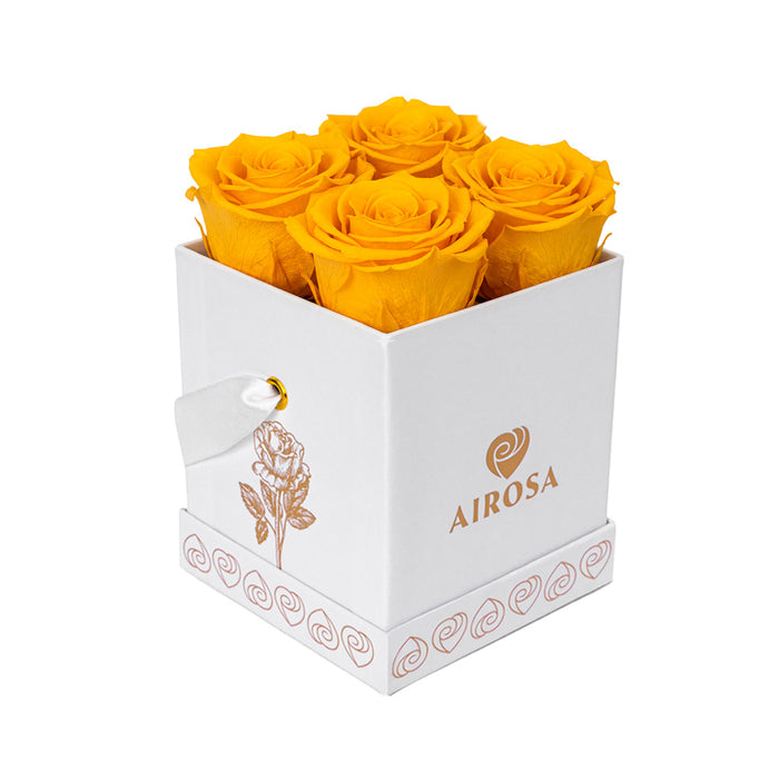 Flores Amarillas Box Blanco 4 Rosas Eternas