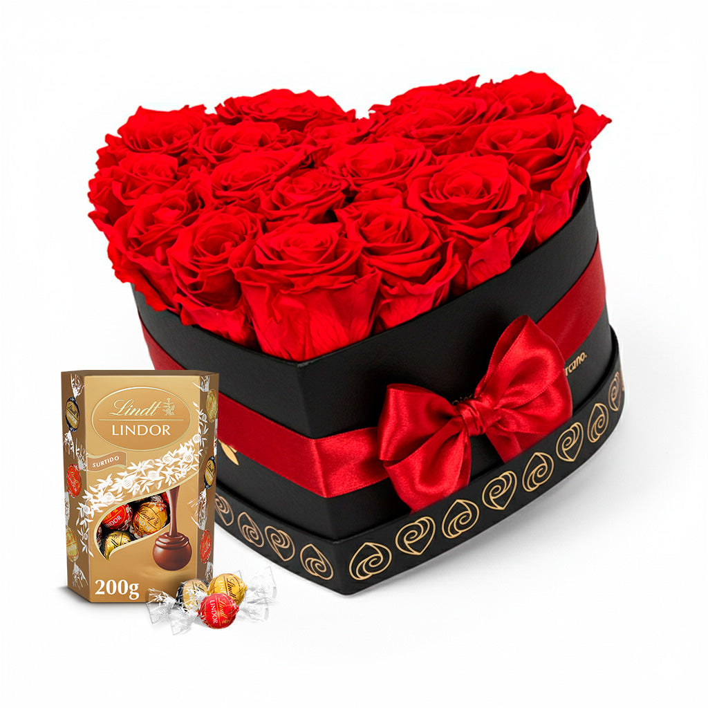 Amor 17 Rosas Preservadas  Airosa - Chocolate Suizo 200 Gr