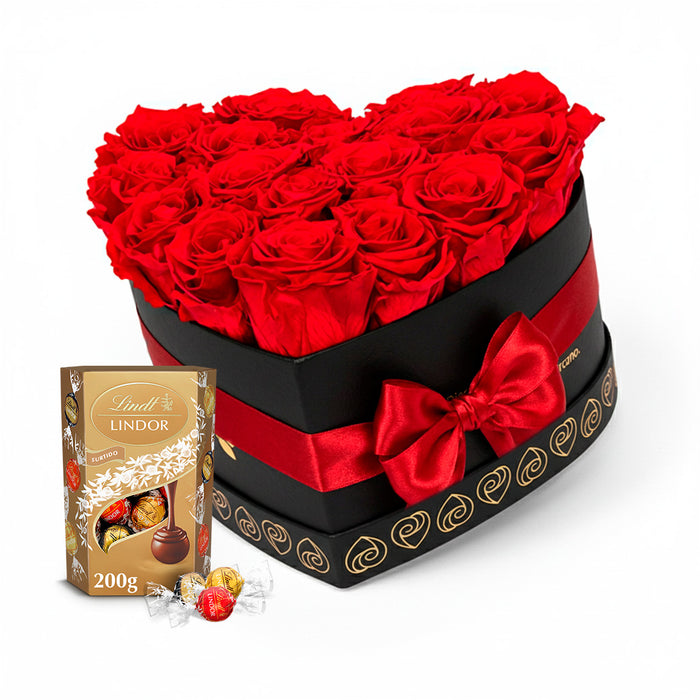 Amor 17 Rosas Preservadas  Airosa - Chocolate Suizo 200 Gr