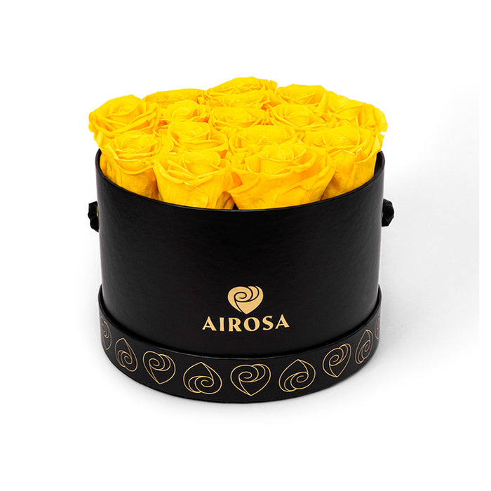 Flores Amarillas Box Negro 15 Rosas Eternas