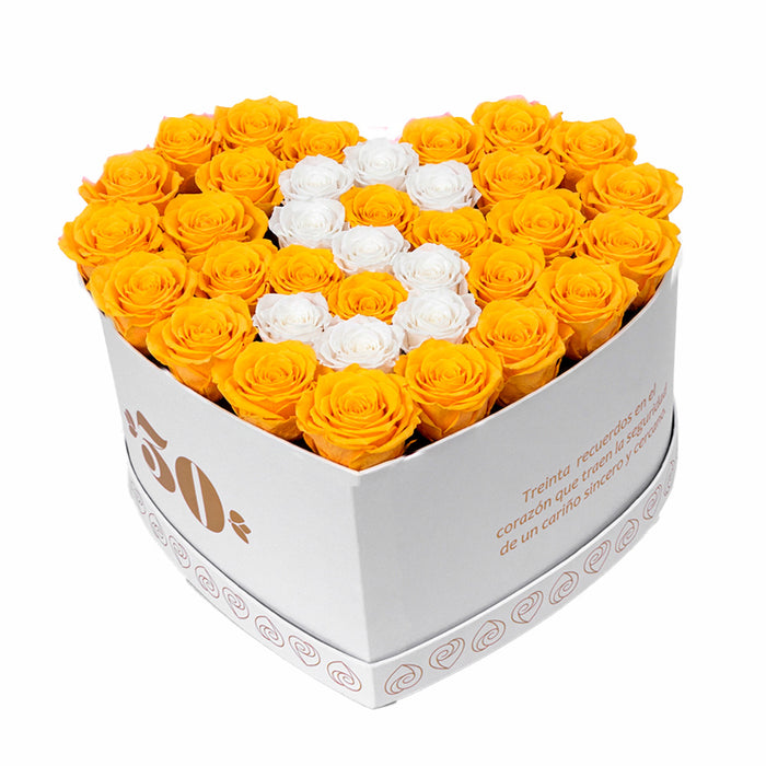 Flores Amarillas Corazón 30 Rosas con Inicial | Personalizado