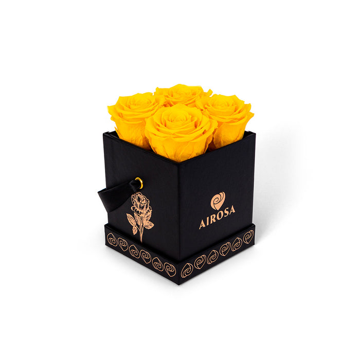 Flores Amarillas Box Negro 4 Rosas Eternas
